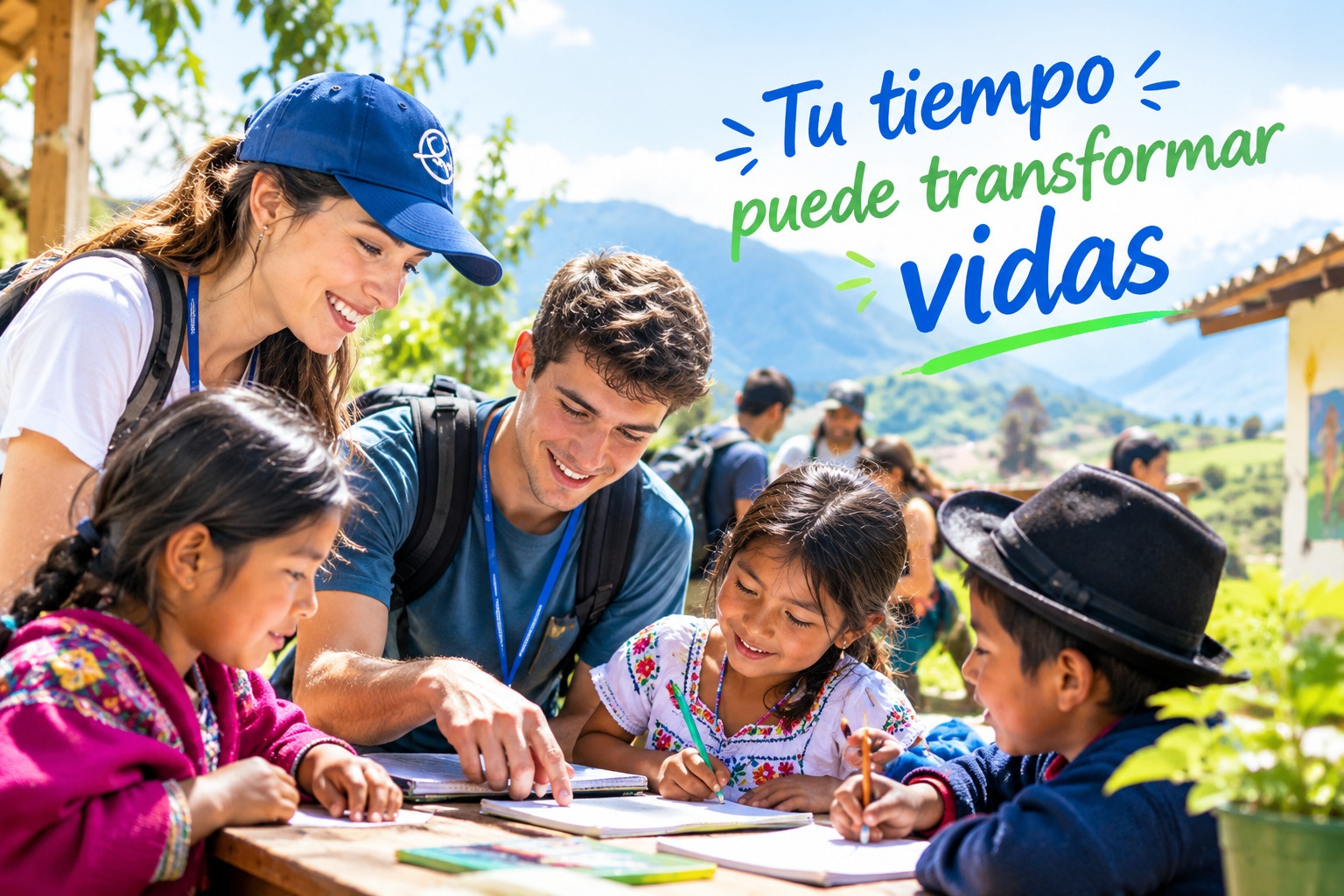 Voluntaria comparte conocimientos con niños de una comunidad